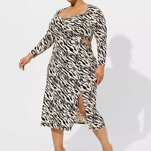 NWT Torrid Maxi Studio Knit Midi Dress Watercolor Zebra Tan Brown Orange Size 2X - Picture 1 of 14